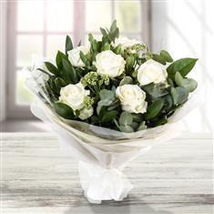 Six Long Stem White Roses